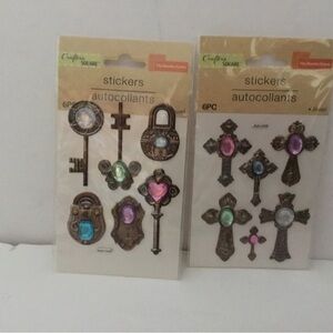 Vintage-Style Lock & Cross Jeweled Stickers - 6 Piece Sets